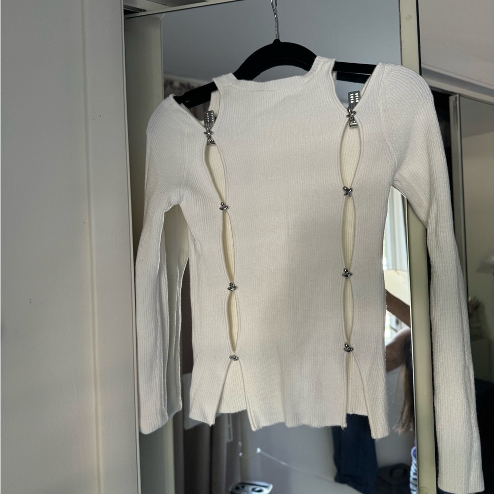 Unique white knit sweater top long sleeve open